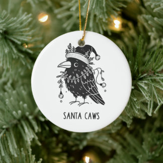 Christmas Raven Santa Caws Ceramic Ornament