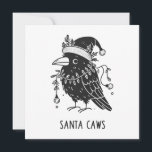 Christmas Raven Santa Caws  Holiday Card<br><div class="desc">Cute "Santa Caws" Christmas raven design depicts a minimalist illustration of a raven wearing a Santa hat and Christmas lights around its neck.  This funny and festive holiday design makes a nice gift for anyone who likes ravens,  bird,  corvids and cute animal Christmas designs.</div>