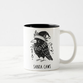 Christmas Raven Santa Caws Two-Tone Coffee Mug