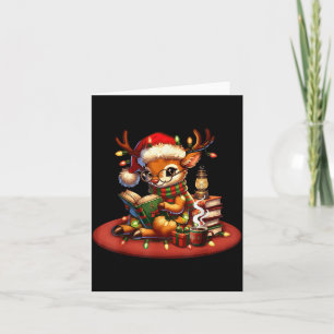 Christmas Reading Book Lovers Bookworm Coffee Rein Card