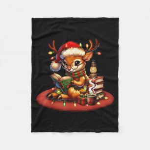 Christmas Reading Book Lovers Bookworm Coffee Rein Fleece Blanket