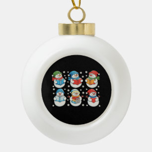 Christmas Reading Books Teacher Snowman Xmas Ceramic Ball Christmas Ornament