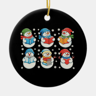Christmas Reading Books Teacher Snowman Xmas Ceramic Ornament
