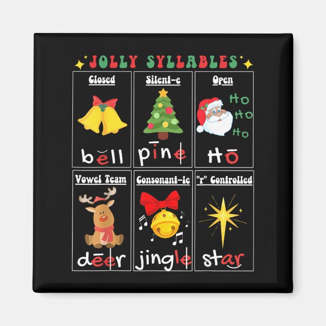 Christmas Reading Teacher Syllable Types Phonemic  Magnet (Front)