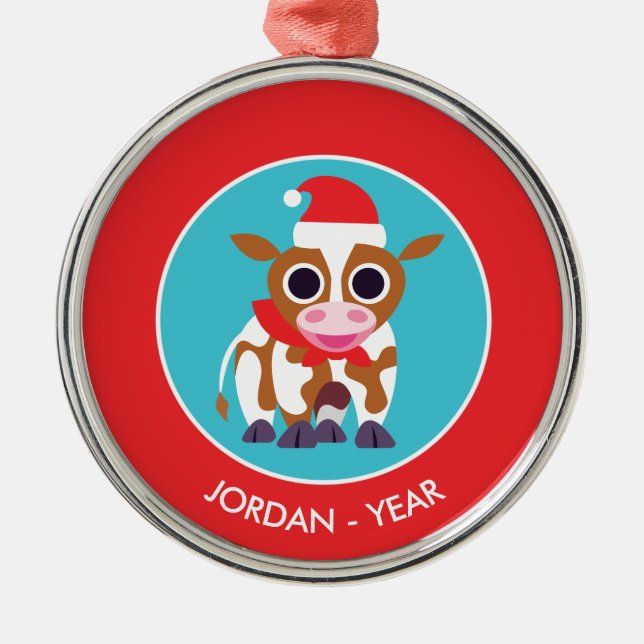 Christmas Reba the Cow Metal Ornament (Front)