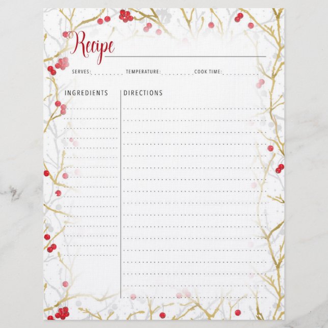Christmas Recipe Binder Insert 8.5" x 11" Letterhead (Front)