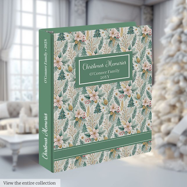 Christmas Recipe Binder Pastel Green Floral Accent (Christmas Recipe Binder Pastel Green Floral Accent)