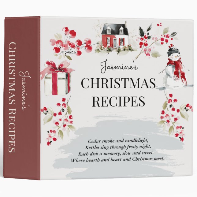 Christmas Recipe Binder | Watercolor Holiday (Front/Spine)