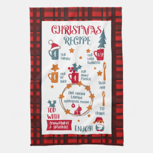 Christmas Recipe Festive Red Plaid Kitchen Towel