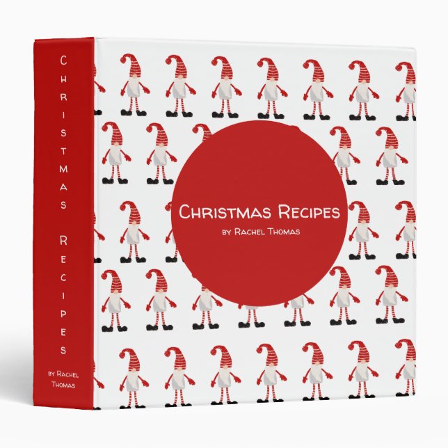 Christmas Recipes Gnome Pattern Personalized Binder (Front/Spine)