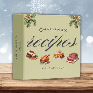 Christmas Recipes Watercolor Cookbook Binder