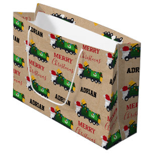 Christmas Recycling Garbage Truck Custom Name Large Gift Bag