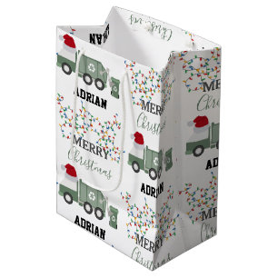 Christmas Recycling Garbage Truck Custom Name Medium Gift Bag