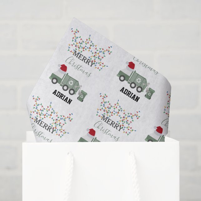 Christmas Recycling Garbage Truck Custom Name  Tissue Paper (Gift Bag)