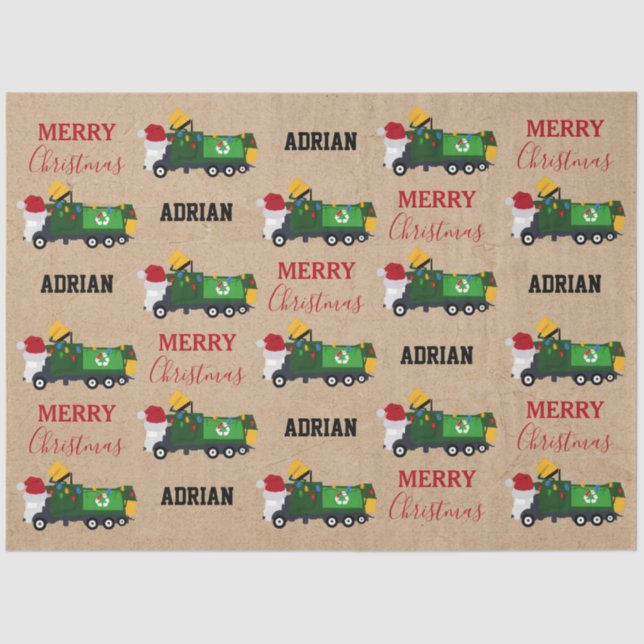 Christmas Recycling Garbage Truck Custom Name  Tissue Paper (Front)