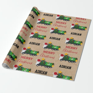 Christmas Recycling Garbage Truck Custom Name  Wrapping Paper