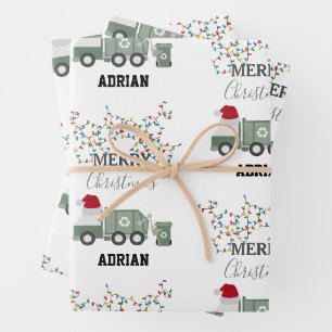 Christmas Recycling Garbage Truck Custom Name  Wrapping Paper Sheet