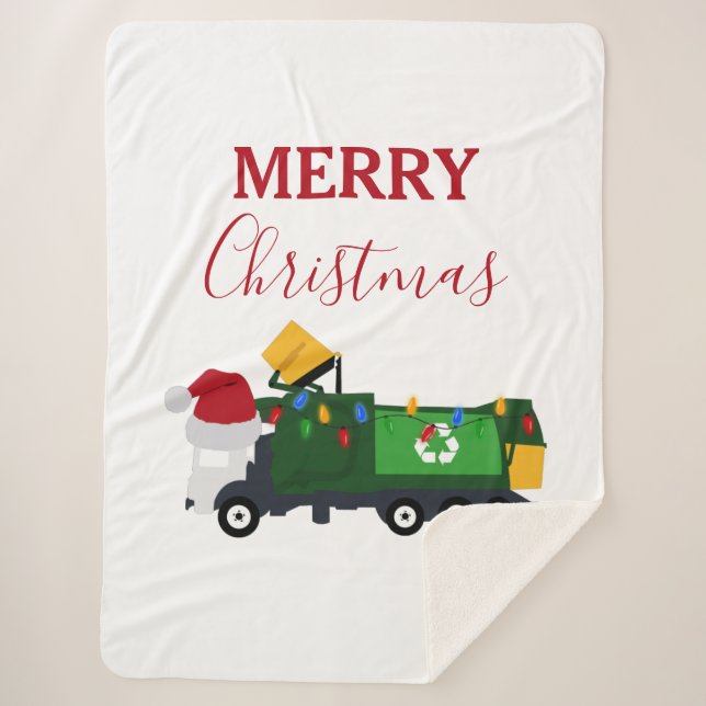 Christmas Recycling Garbage Truck Sherpa Blanket (Front)