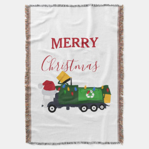 Christmas Recycling Garbage Truck  Throw Blanket