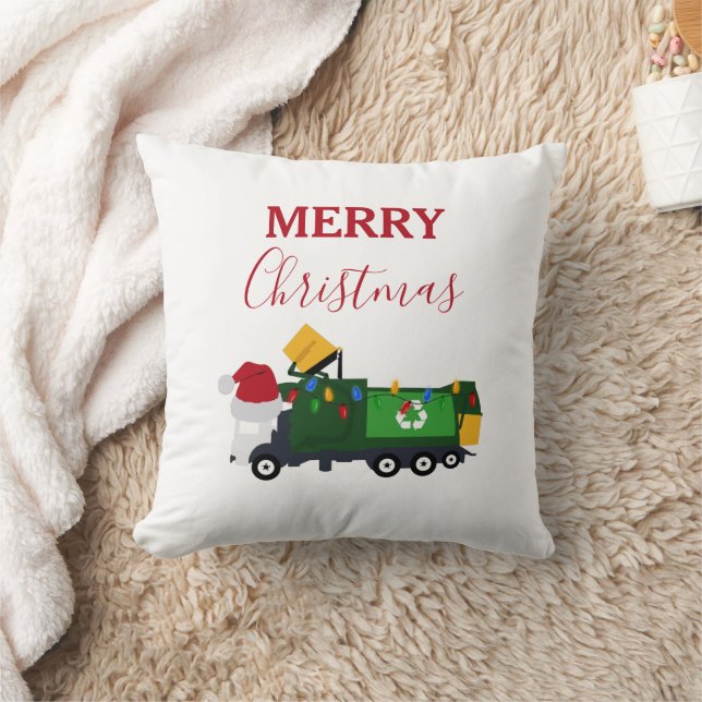 Christmas Recycling Garbage Truck   Throw Pillow (Blanket)