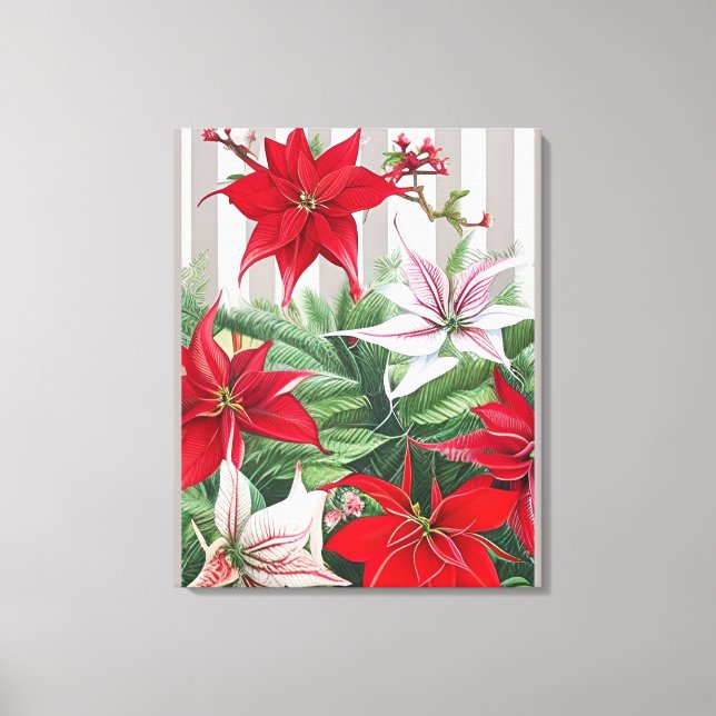 Christmas Red Amaryllis and Poinsettias  Canvas Print (Front)