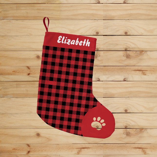Christmas Red and Black Buffalo Plaid Custom Name Small Christmas Stocking (Creator Uploaded)