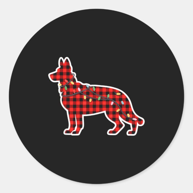 Christmas Red And Black Buffalo Plaid German Sheph Classic Round Sticker (Front)