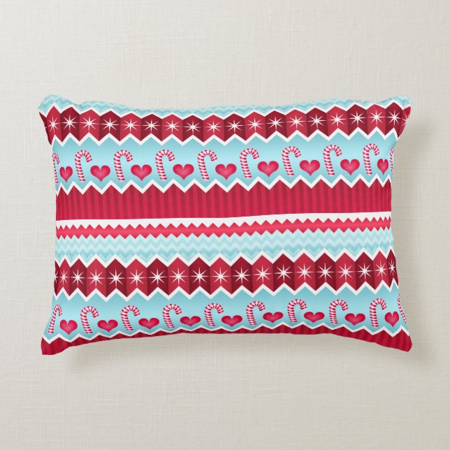Christmas Red And Blue Chevron Stripes Pattern Decorative Pillow (Front)