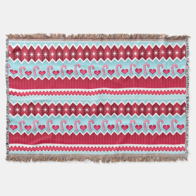Christmas Red And Blue Chevron Stripes Pattern Throw Blanket (Front)