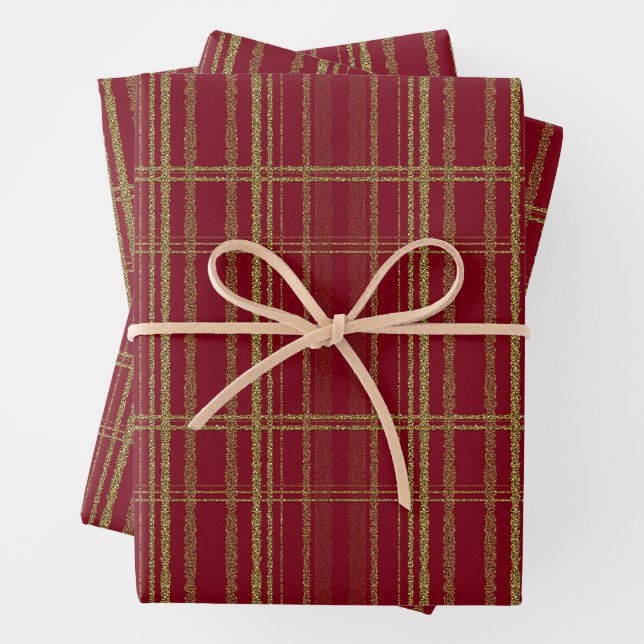 Christmas Red and Glitter Stripes  Wrapping Paper Sheet (In situ)