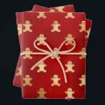 Christmas Red and Gold Gingerbread Man Wrapping Paper Sheet<br><div class="desc">I hope You enjoy these red and gold digital gingerbread man design.</div>