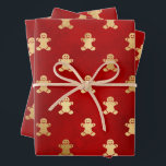 Christmas Red and Gold Gingerbread Man Wrapping Paper Sheet<br><div class="desc">I hope You enjoy these red and gold digital gingerbread man design.</div>