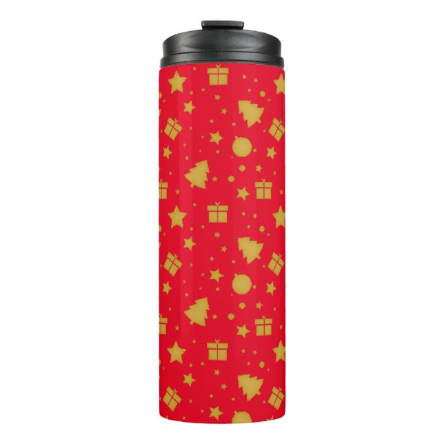 Christmas red and gold holiday pattern thermal tumbler (Front)
