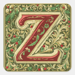Christmas Red and Gold Z with Green Accents Square Sticker