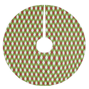 Christmas Red and Green Argyle Harlequin Pattern Brushed Polyester Tree Skirt