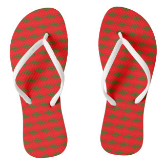 Christmas Red and Green Bedding Stripes Flip Flops