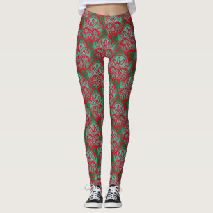 Christmas red and green boho Leggings