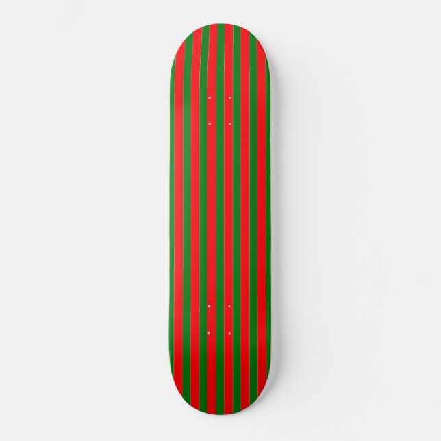 Christmas Red and Green Candy Cane Stripes Skateboard (Front)