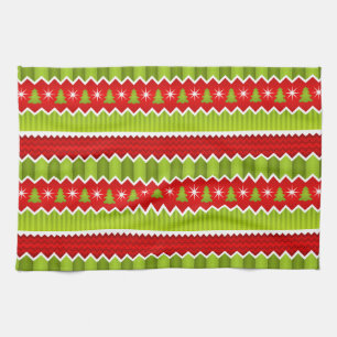 Christmas Red And Green Chevron Stripes Pattern Kitchen Towel