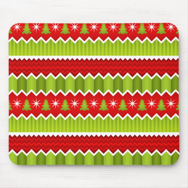 Christmas Red And Green Chevron Stripes Pattern Mouse Pad (Front)