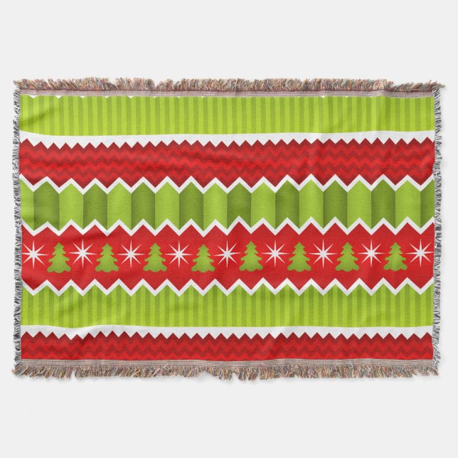 Christmas Red And Green Chevron Stripes Pattern Throw Blanket (Front)