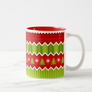 Christmas Red And Green Chevron Stripes Pattern Two-Tone Coffee Mug