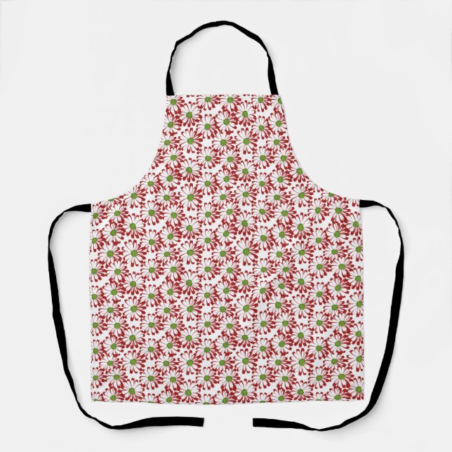 Christmas Red and Green Daisy Floral Pattern Apron (Front)