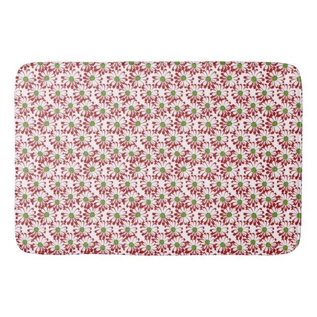 Christmas Red and Green Daisy Floral Pattern Bath Mat (Front)