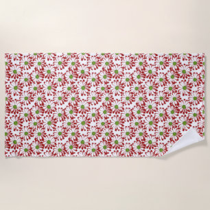 Christmas Red and Green Daisy Floral Pattern Beach Towel