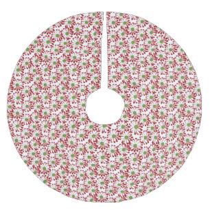 Christmas Red and Green Daisy Floral Pattern Brushed Polyester Tree Skirt