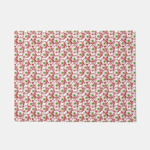 Christmas Red and Green Daisy Floral Pattern Doormat