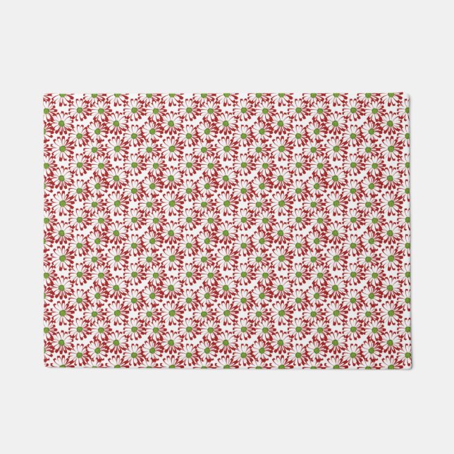 Christmas Red and Green Daisy Floral Pattern Doormat (Front)