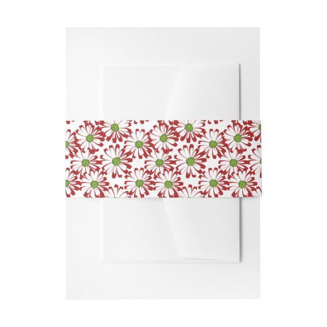 Christmas Red and Green Daisy Floral Pattern Invitation Belly Band (Front Example)