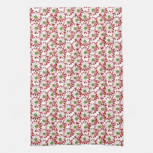 Christmas Red and Green Daisy Floral Pattern Kitchen Towel